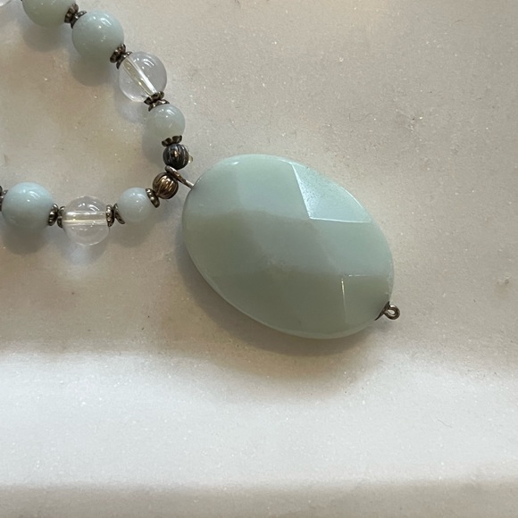 Aquamarine & Clear Quartz 108 Bead Mala Necklace - Picture 4 of 4